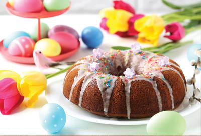 Easter cake and tulips