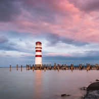 Lighthouse at Lake Neusiedl at sunset